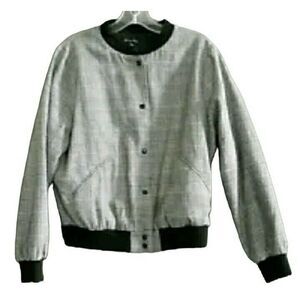 Shinestar Jacket Womens Large Black White Burgundy Blue Glen Plaid Band Neckline